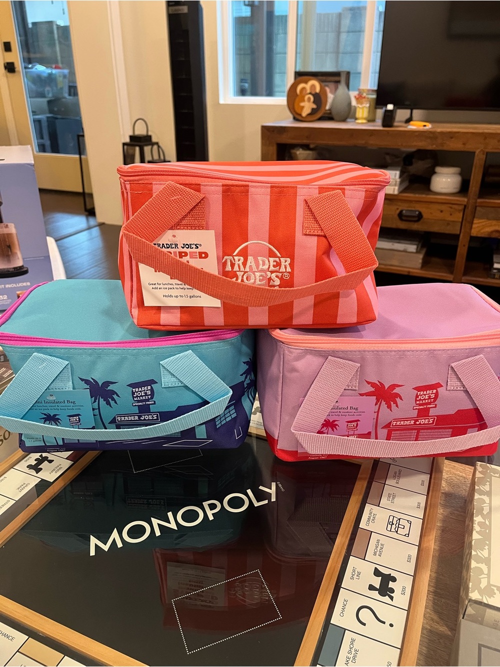 Pink Striped, Lavender, Sky Blue Insulated Lunch Bag Set